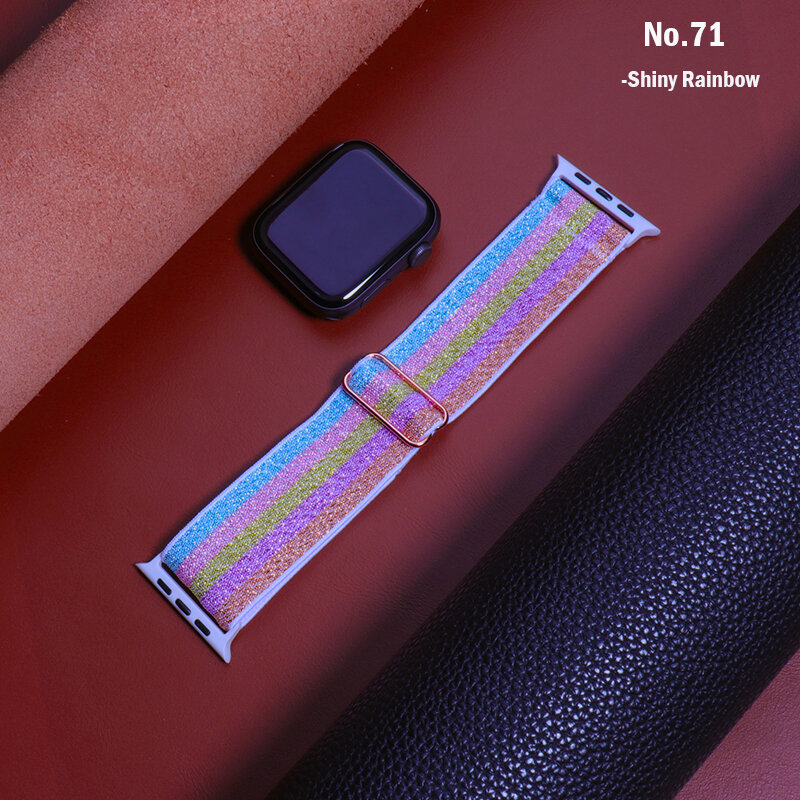 Bohemian Nylon Strap for Apple Watch ultra 2 49mm 41mm 45mm 38/40/44mm Elastic Shiny Bracelet iWatch Series 9/8/7 6 5 4 Se Band