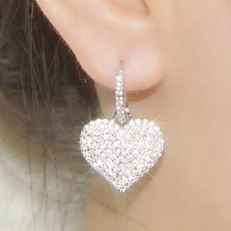 Shinning Luxury Heart Pendant Earrings for Female Fashion Gorgeous Bright Zirconia Jewelry for Wedding Ceremony Party