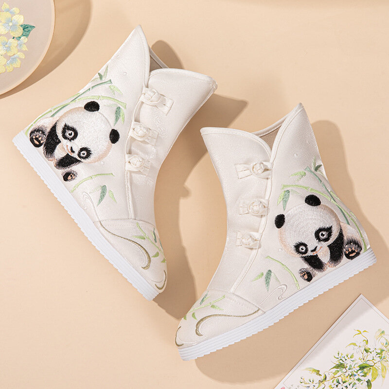 Estilo chinês tradicional retro hanfu botas femininas panda bordado bota curta antiga tang dinastia canção cosplay sapatos Size34-41
