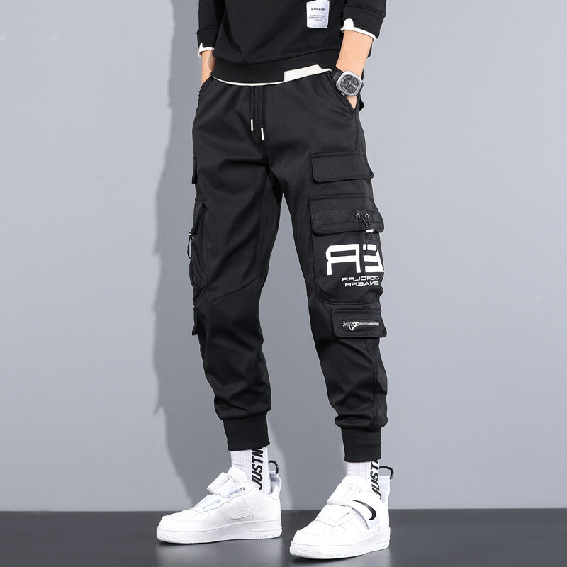 Calças masculinas Harajuku Fashion Military Techwear Streetwear Calças de corrida para homens Hip Hop Punk Sports Calças finas
