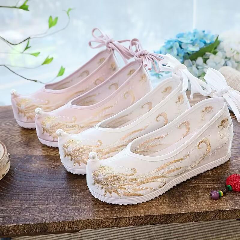 Donne ricamo tessitura oro cinese antico principessa scarpe Qipao Hanfu Tang Dynasty Yue Opera Dance Vintage Hanfu Shoes