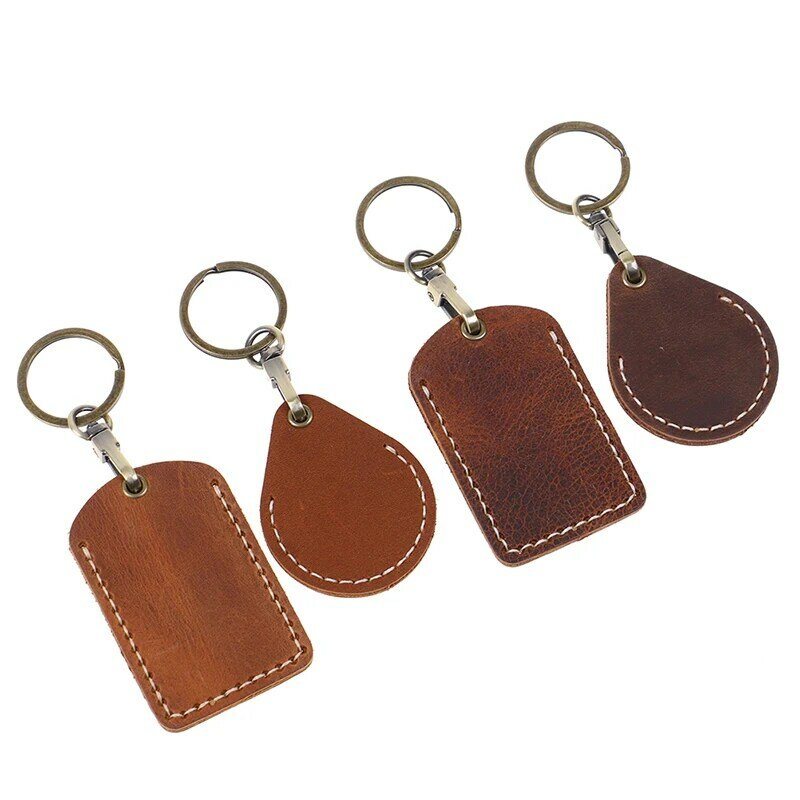 1PCS Vintage PU Leather Keychain Protective Case Door Lock Access Control Tags Card Bag Key Tag Ring Random