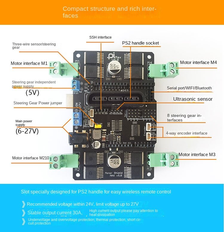 30a große Leistung für Arduino Shield Erweiterungs karte 6-24V mit 4-Kanal-Motoren und 8-Kanal-Servos ps2 Joystick RC-Roboter auto