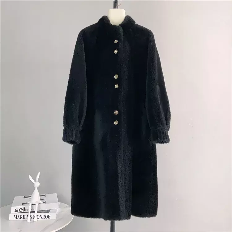 Tajiyane-울 재킷 긴 두꺼운 양털 깎기 재킷 여성용, 핑크 모피 코트 겨울 외투