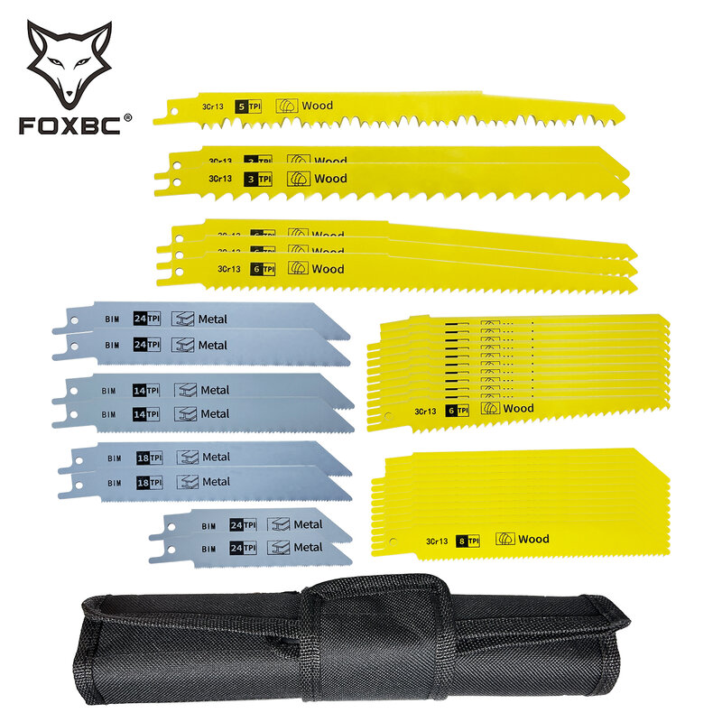 FOXBC hojas de sierra recíproca para madera, Metal, plástico, compatible con Craftsman, DeWalt, Bosch, Makita, Milwaukee, Cable Porter, 36 unidades