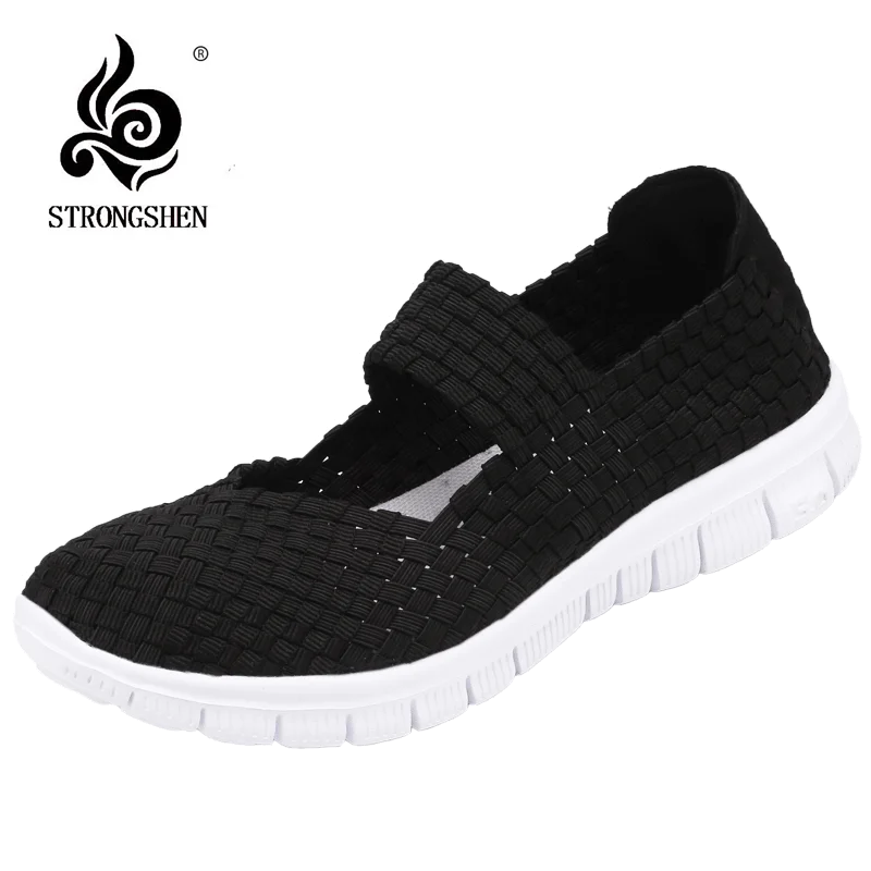 Strongshen-軽量の女性用フラットシューズ,女性用の快適な生地の靴,カジュアル,浅い夏の靴