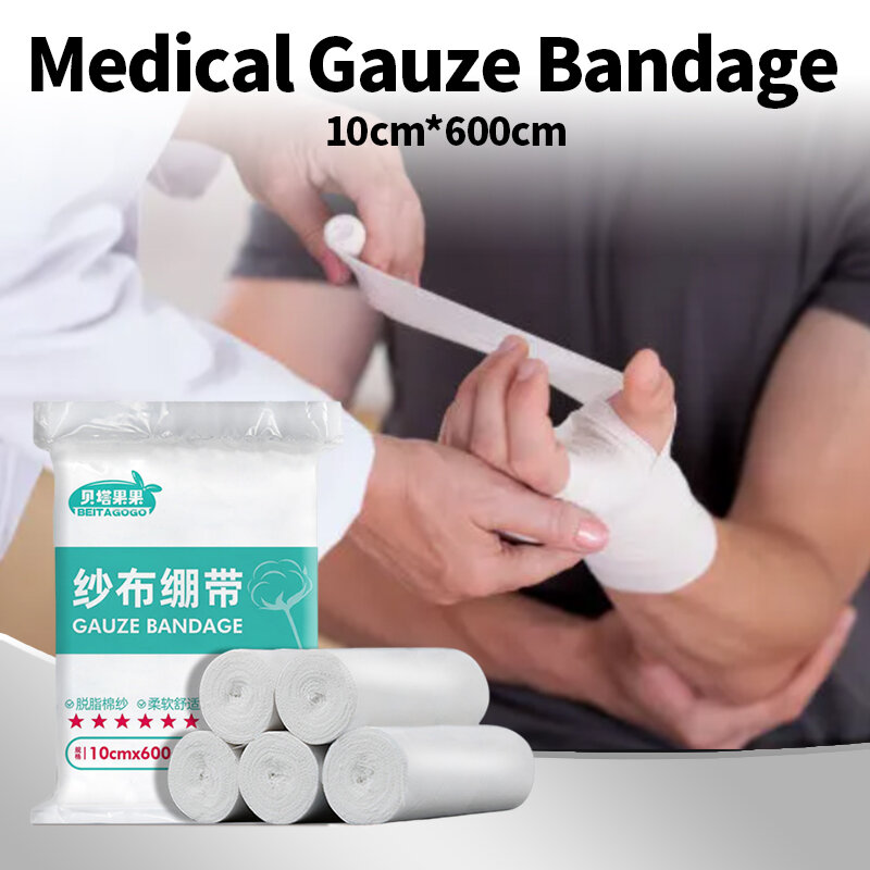 Elastic Cotton Bandage Medical Supply, Gaze de Primeiros Socorros para Molho de Feridos, Cuidados de Emergência, 5 Rolls, 10cm X 6m