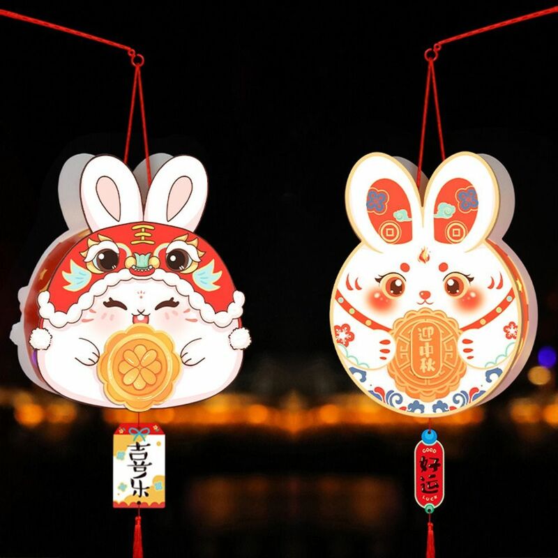 Buatan tangan Pertengahan Musim Gugur lentera bahan DIY keberuntungan berkat gaya Cina lampu lentera dengan lampu LED kelinci