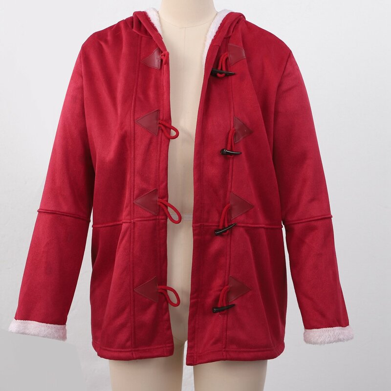 女性のための冬のコートプラスサイズのフェイクロングスリーブダブルブレストルーズジャケットコート、ポケット付きワインレッド、l