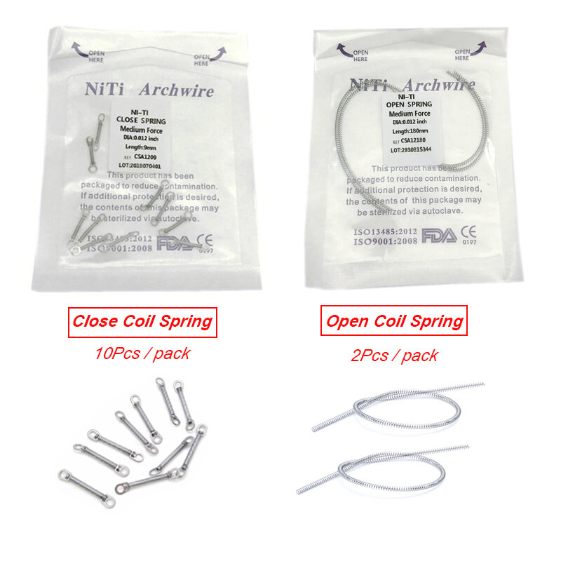 Soporte de resorte de bobina abierta para dientes delanteros, Material de ortodoncia para clínica Dental, 10 unids/paquete