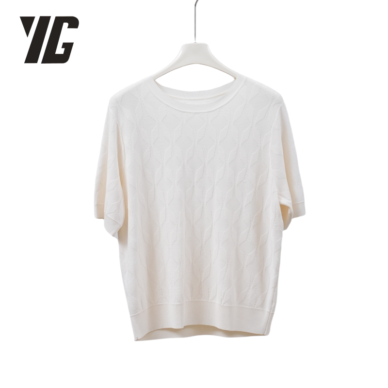 YG 2024 estate nuova moda maglione lavorato a maglia girocollo donna bianco semplice elegante casual a maniche corte pullover fondo maglia top