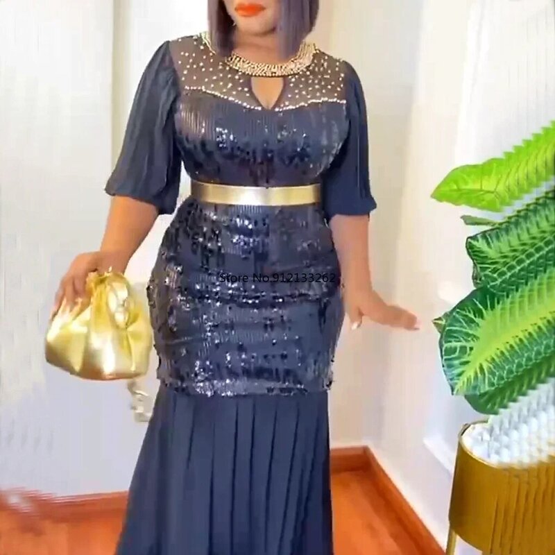 Afrykańskie suknie ślubne dla kobiet Dashiki Ankara cekinowe stroje suknia Plus rozmiar indyka długa suknia wieczorowa Maxi odzież damska