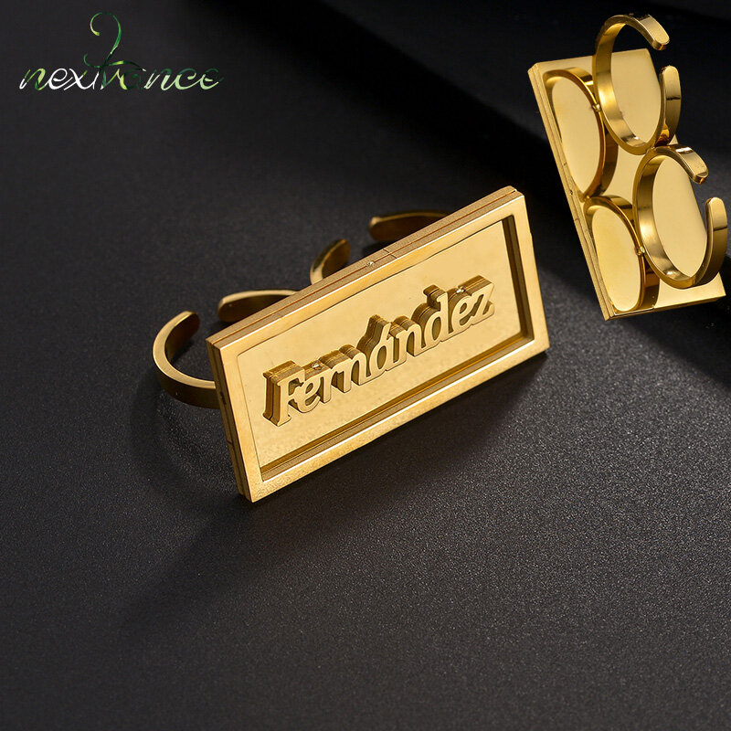 Nextvance-Custom Name Double Layer Welding Anéis para Homens e Mulheres, Aço Inoxidável, Anel Personalizado, 2 Dedo, Presentes de Aniversário Jóias