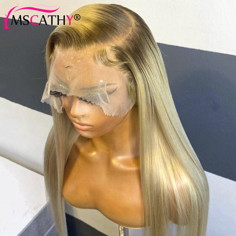 613 blond koronkowa peruka na przód z ciemnymi korzeniami brazylijskie dziewicze włosy peruki z kobiet 5x5 bezklejowe HD zamknięcie koronki peruki Preplucked