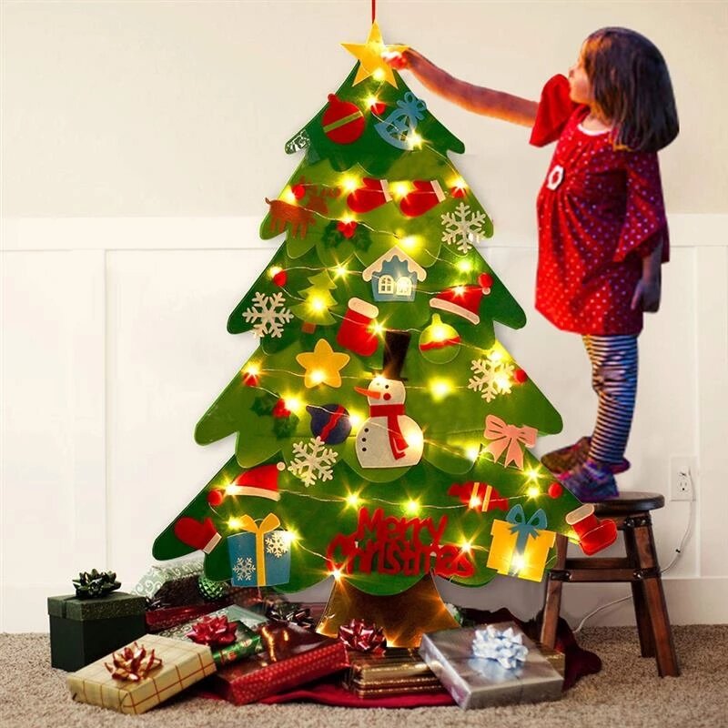 Árbol de Navidad de fieltro para manualidades, decoraciones de Feliz Navidad para el hogar, adorno de cristales, regalos de Navidad, Papá Noel, árbol de Año Nuevo 2023