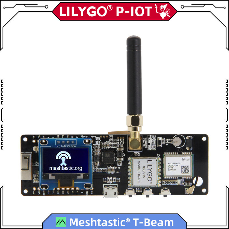 LILYGO® TTGO Meshtastic T-Beam V1.2 ESP32 LoRa 915MHz 433MHz 868MHz 923MHz WiFi BLE GPS With 0.96 inch OLED 18650 Battery Holder