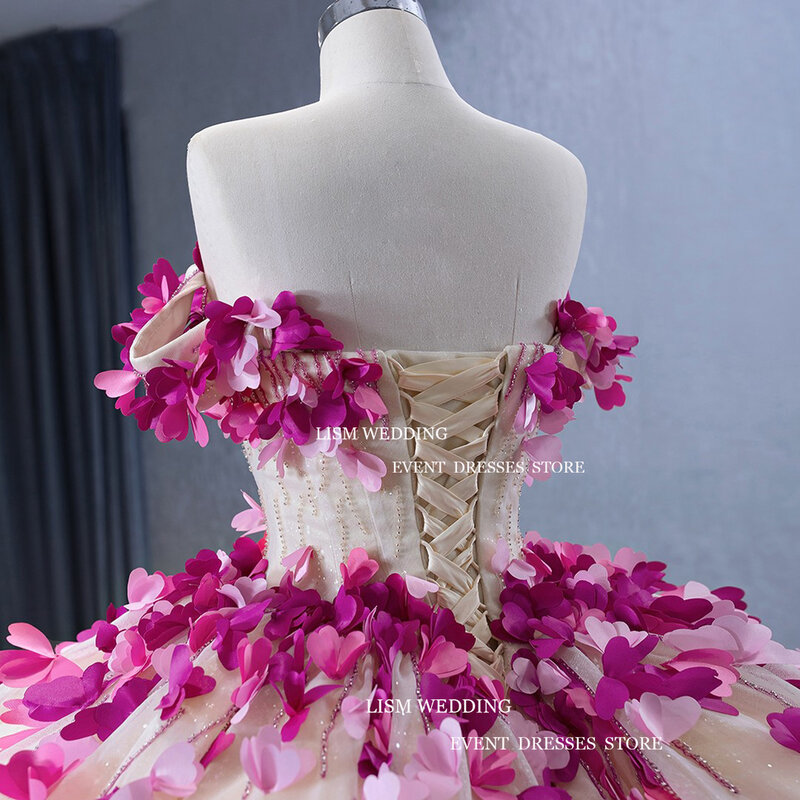 LISM-Vestidos De princesa rosa para quinceañera, flores 3D, Arabia Saudita, graduación, cumpleaños, dulce 16, Vestidos De XV Anos