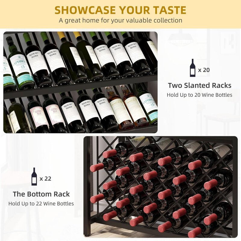 خزانة بار نبيذ طويلة DWVO US مع مصابيح LED RGB ، رف تخزين ، خزانة قائمة بذاتها ، 42 زجاجة