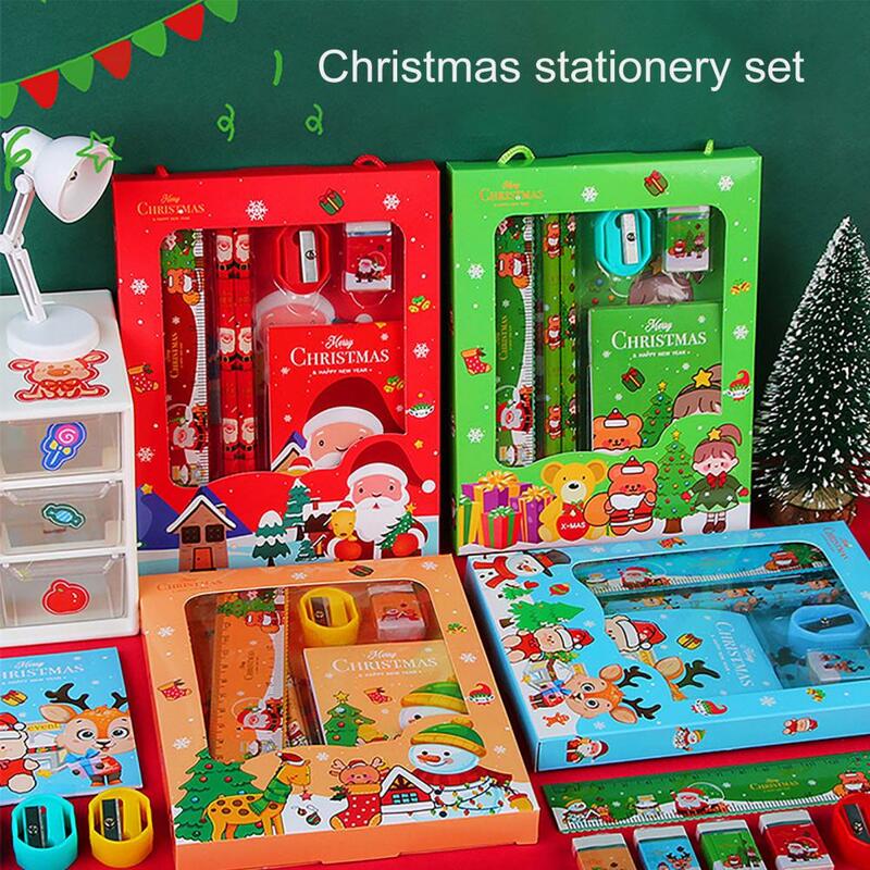 Compact Design Stationery Set Kawaii Christmas Stationery Set Cartoon Xmas Pattern Pencil Sharpener Erasers Children's Pencils