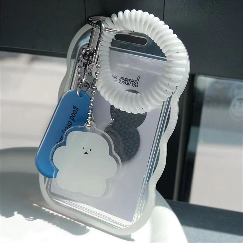 Kawaii Bear Photocard Holder Cute Transparent Idol Photo Frame Student Bus Card Protective Case Stationery With Keychain 2024