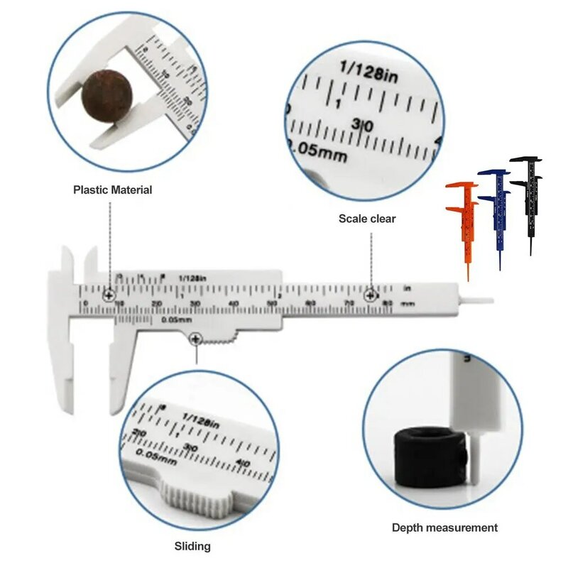 Mini calibrador Vernier de plástico, Micrómetro de 80MM, Mini regla, herramientas de medición precisa, calibrador Vernier estándar