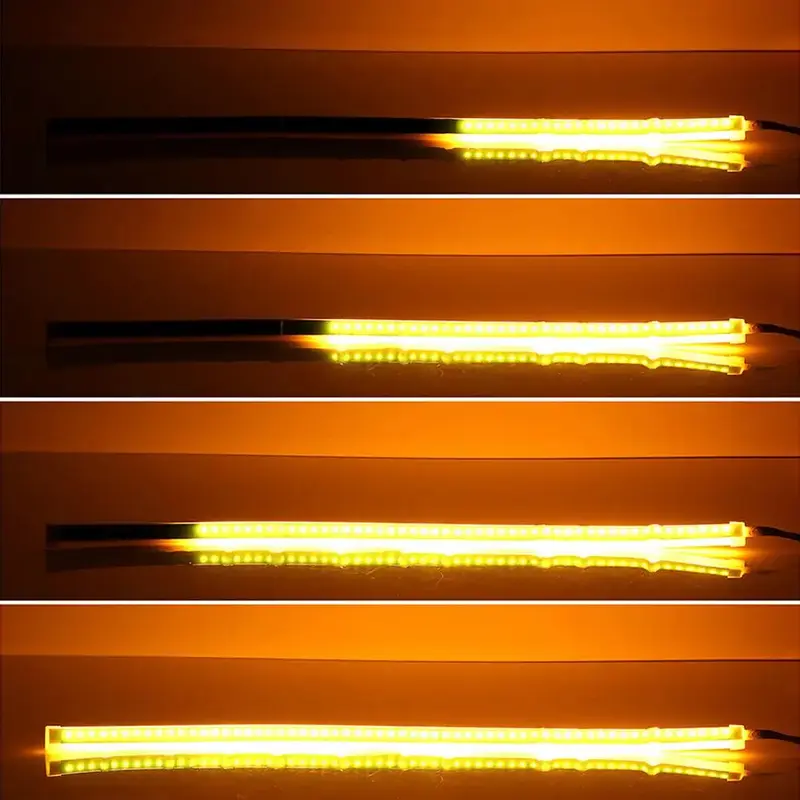 แถบสัญญาณไฟเลี้ยวสีเหลือง LED สำหรับรถยนต์แบบบางพิเศษ1คู่อุปกรณ์เสริมไฟหน้ารถสำหรับไฟเลี้ยวสีขาว lampu Jalan เวลากลางวัน