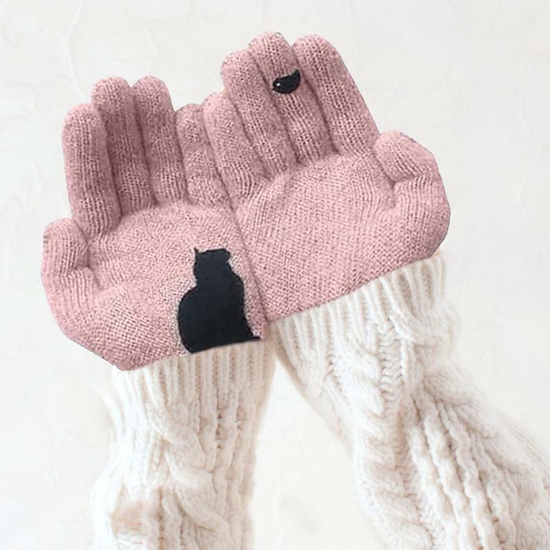 แมวพัดลมถุงมือผ้าฝ้ายแมวเห็นนกถุงมือแมวพัดลมถุงมือผ้าฝ้ายหนาเย็นสภาพอากาศถุงมือถุงมือผู้หญิงผู้ชาย