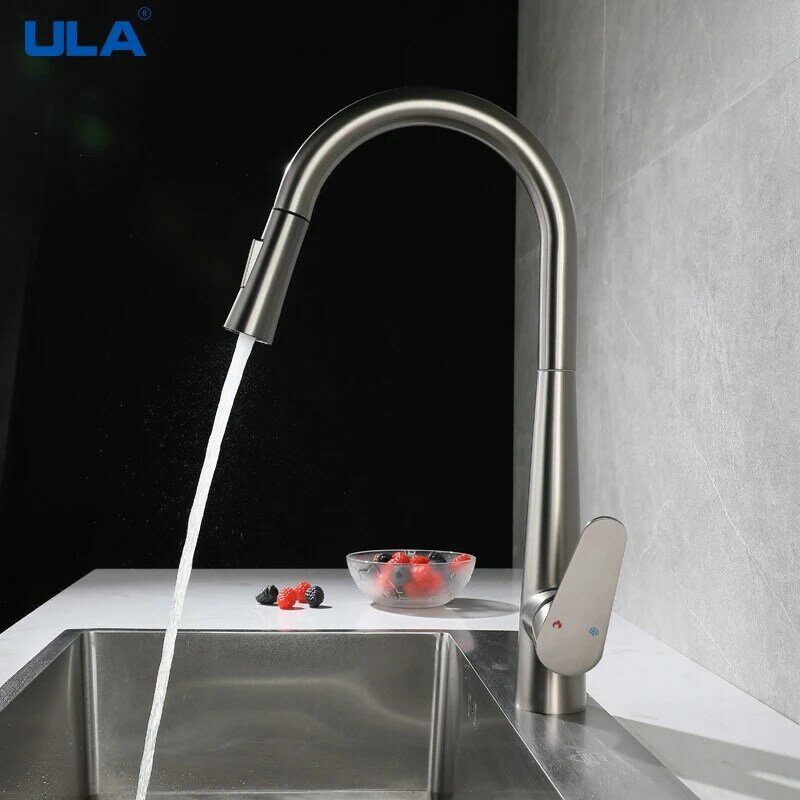 ULA – robinet mitigeur de cuisine extractible en acier inoxydable, eau chaude et froide, disponible en noir et en Chrome