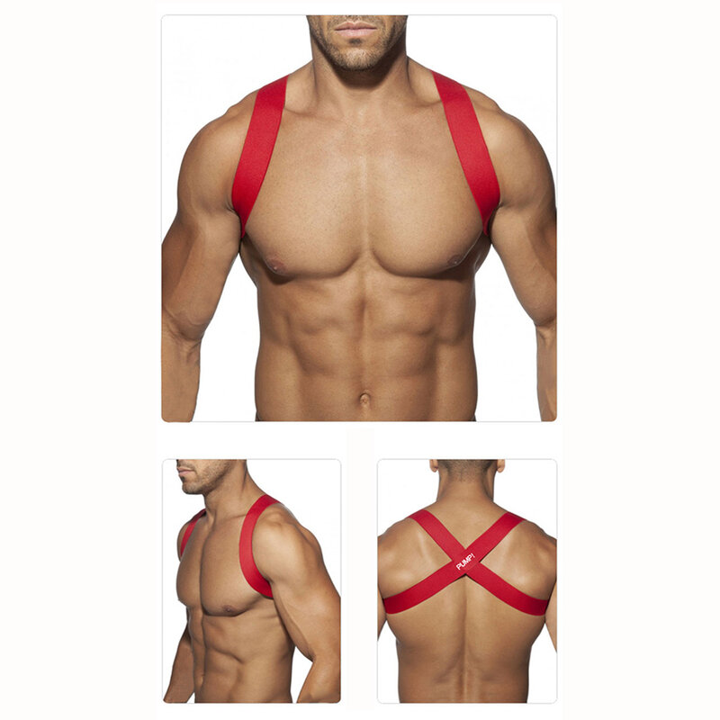 Elastyczna opaska uprząż mężczyźni Sexy paski na ramionach bandaż klatki piersiowej mięśni Halter pas Clubwear Party Hollow kostium męskie body