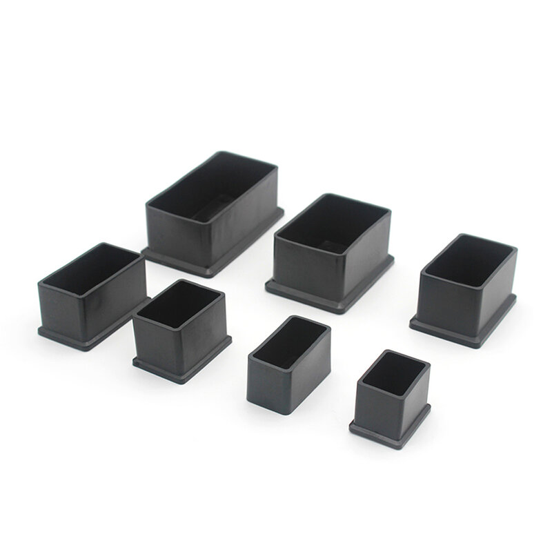 4pcs Chair Leg Caps Rectangle Black Rubber Table Furniture Feet Pipe Tubing End Cover Socks Plugs Non-slip Floor Protection Pads