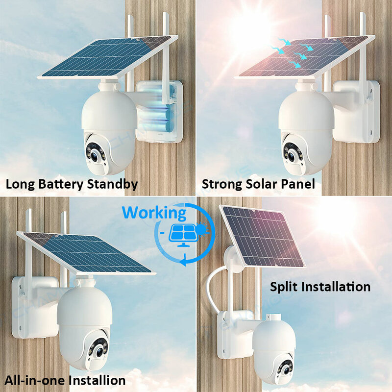 New 4G Sim Card Camera Solar Panel CCTV 1080P WiFi Video Surveillance Cam Outdoor Security Protection Alarm Long Standby