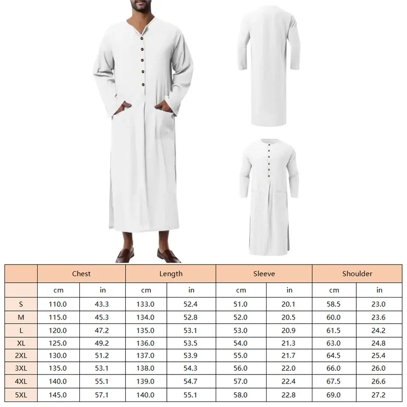 NEW Muslim Men's Robe Casual Pocket Long Sleeve Abaya Islamic Ramadan Arabian Robe Ethnic Middle East T-Shirt Dress Tunic