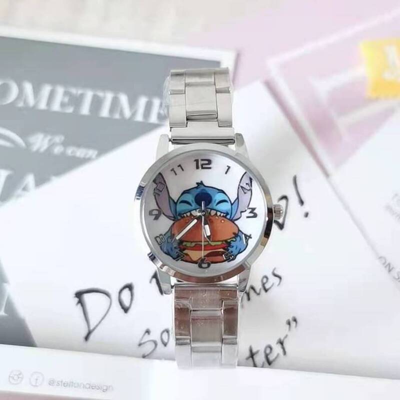 Nowy Disney Stitch zegarek dziecięcy pasek ze stali nierdzewnej wodoodporny uczeń dziewczyny chłopcy wodoodporna mozaika kreskówkowa zegarek prezenty dla dzieci
