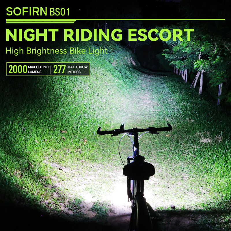 Sofirn BS01 مقاوم للماء ضوء دراجة ، USB شحن مصباح يدوي ، تعديل السطوع ، ضوء متب ، 2000LM ، بطارية 5000mAh