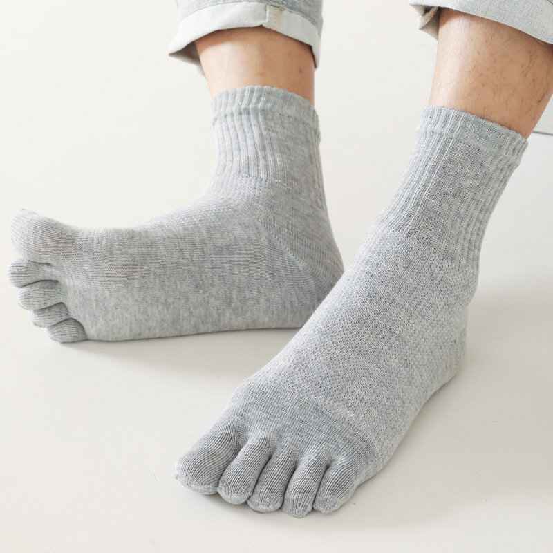 Meias de tornozelo de cinco dedos masculino, 100% algodão, macio, elástico, duradouro, malha, respirável, desodorante, sem mostrar, com os dedos