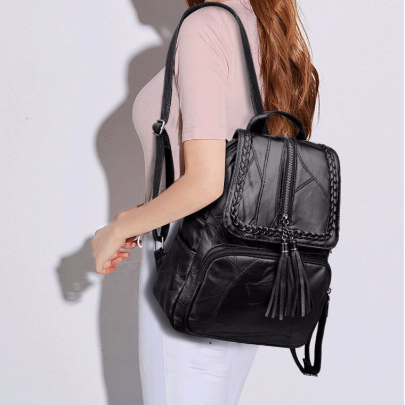 New Fashion Leisure Women's Simple Backpack Travel Soft Pu Leather Handbag Shoulder Bags for Women Girls School Bag