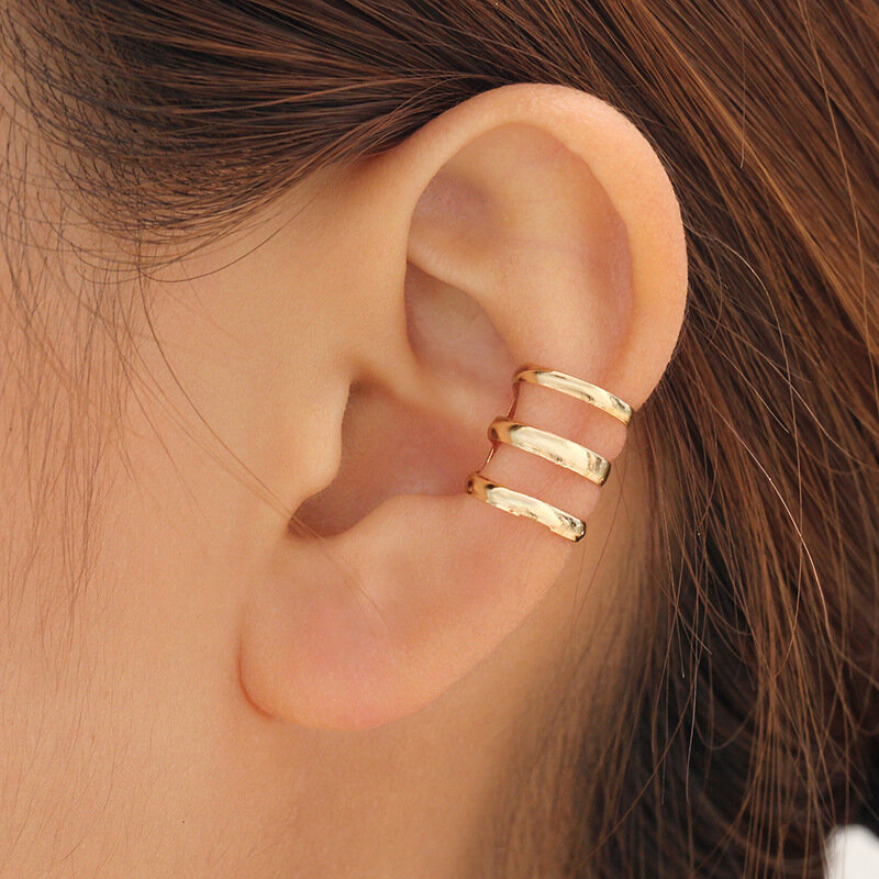 2PC Stainless Steel Rainbow Geometry Clip Earrings for Women Men Creative Simple Ear Cuff Non-Piercing Ear Clip Trend Jewelry
