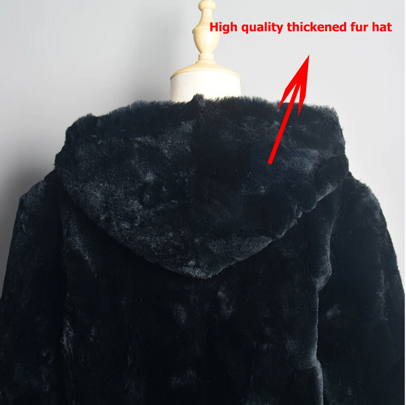 女性のためのウサギの毛皮のフード付きコート,豪華な,暖かい,本物のウサギの毛皮のコート,女性のための厚い本物の再ウサギの毛皮のコート