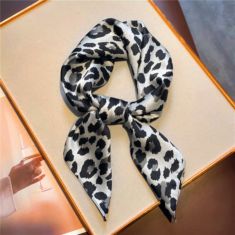 Luxury Print Office Neck Scarf for Women Silk Square Shawls Lady Wraps Solid Foulard Small Bandana Hair Band  70*70cm