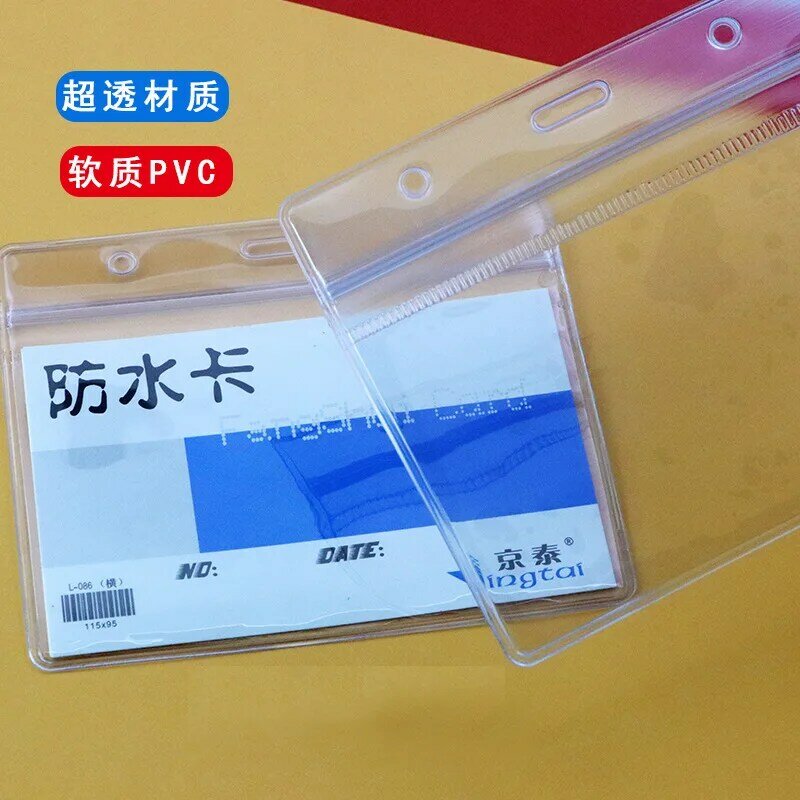 Insignias impermeables de plástico PVC transparente Vertical/horizontal, portatarjetas de identificación con cremallera, bolsillo, sello para pasaporte y crédito, 10 unidades