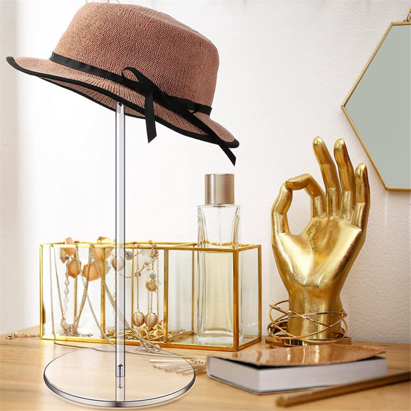 Supports de chapeau en acrylique transparent, présentoir de chapeau T1 avec base ronde, rangement de casquette de baseball, support de support de chapeau T1