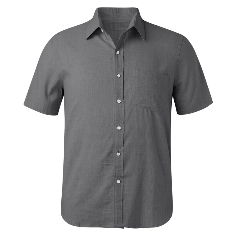 Мужская Однотонная рубашка с воротником-стойкой, Повседневная футболка для отпуска с короткими рукавами, большие и высокие футболки, весна-лето