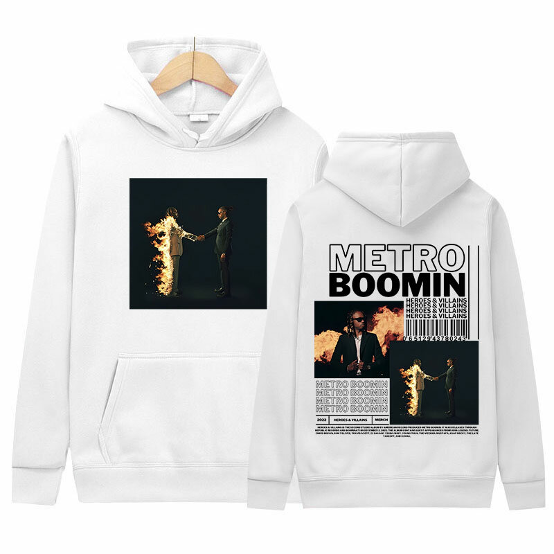 Rapper Metro Boomin Hoodie Album musik pahlawan & penjahat Vintage Pullover kaus pria Hip Hop ukuran besar Streetwear