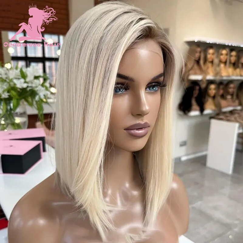 Bob Wig Human Hair Short Ash Blonde Lace Front Bob Wig 13x4 HD Transparent Lace 4x4 Closure Wig Preplucked Human Wigs Ready To G