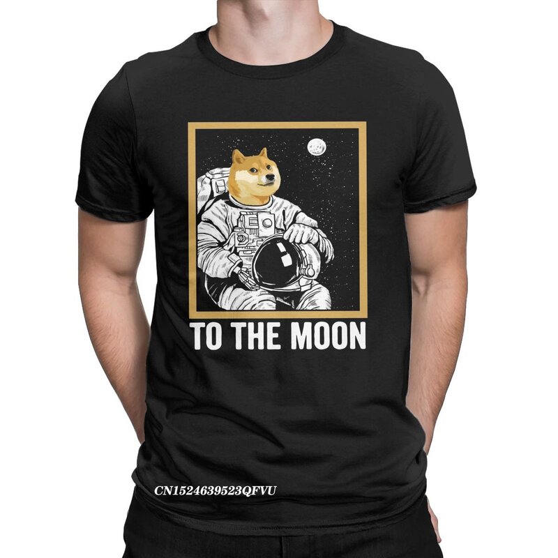 남자의 도게코인에서 달까지 암호화 화폐 티셔츠 순수한 면화 의류 멋진 하라주쿠 티셔츠 미적 Camisas 티셔츠