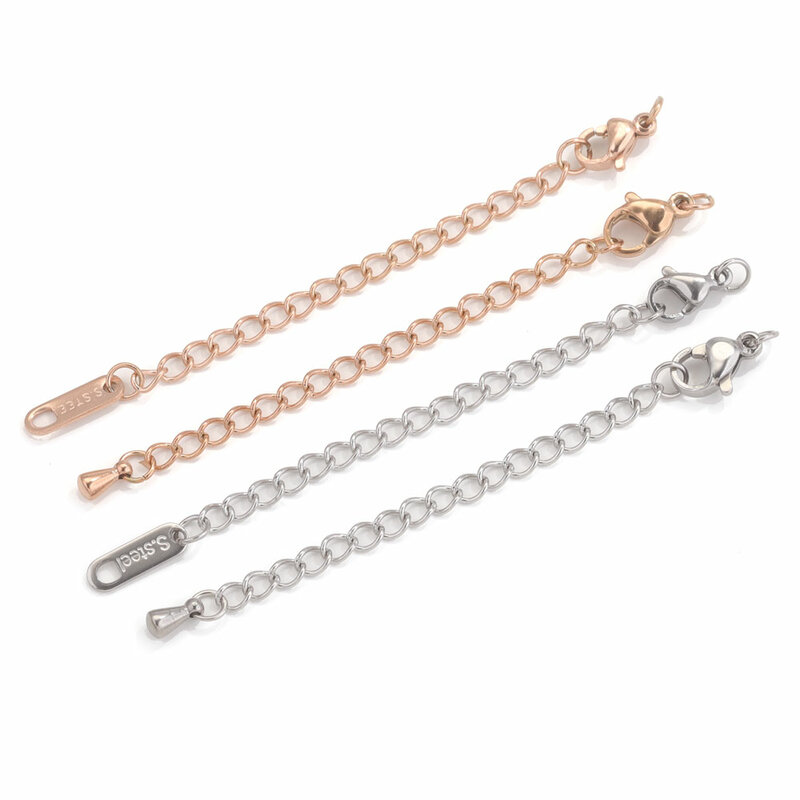Cadenas de cola extendidas de acero inoxidable, 10 piezas, cierres de langosta para pulsera, collar, suministros para fabricación de joyas DIY