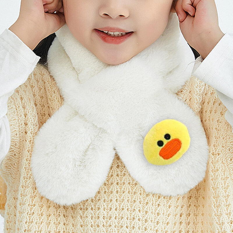 かわいいクマ漫画ぬいぐるみスカーフ子供用冬用スカーフ男の子と女の子、韓国無地、子供暖かい白いネッカチーフ
