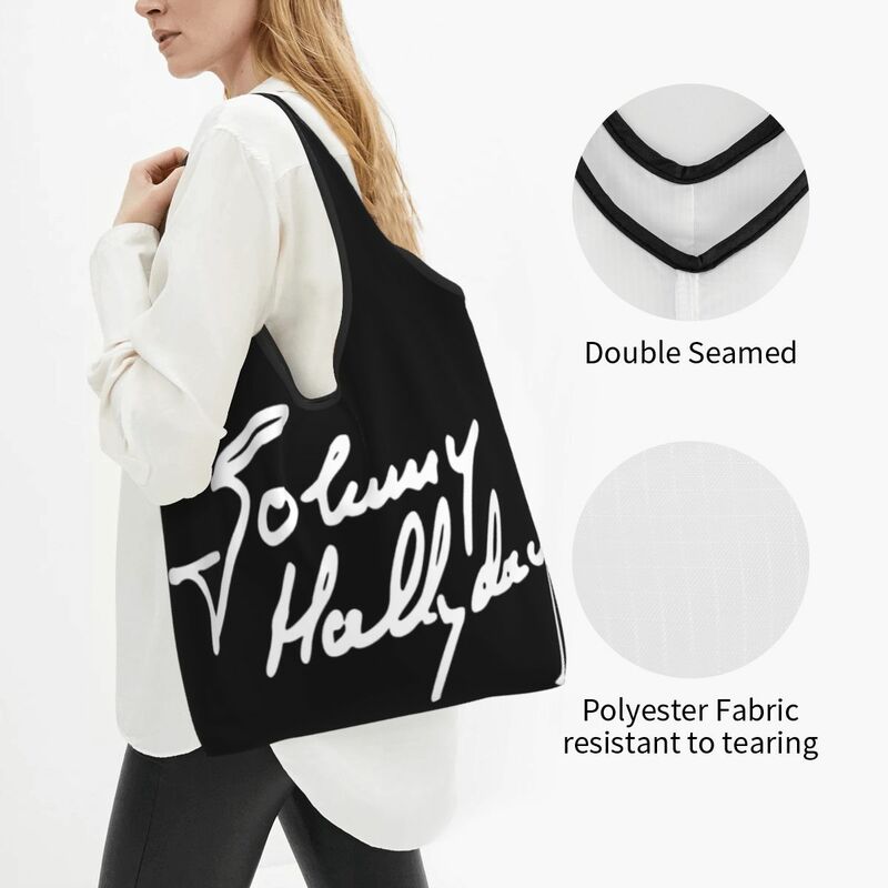 Tas belanja kustom legenda Johnny Hallyday wanita kapasitas besar portabel tas belanja Tote belanja barang belanja