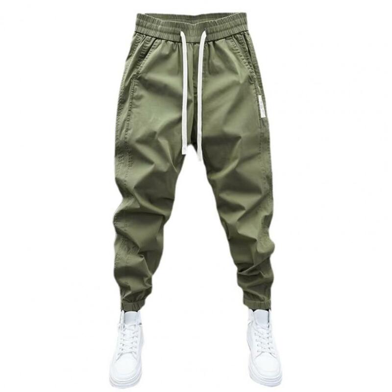 Casual Workwear Trousers Men's Drawstring Elastic Waist Casual Pants with Pockets Soft Breathable Ankle-banded for Comfort
