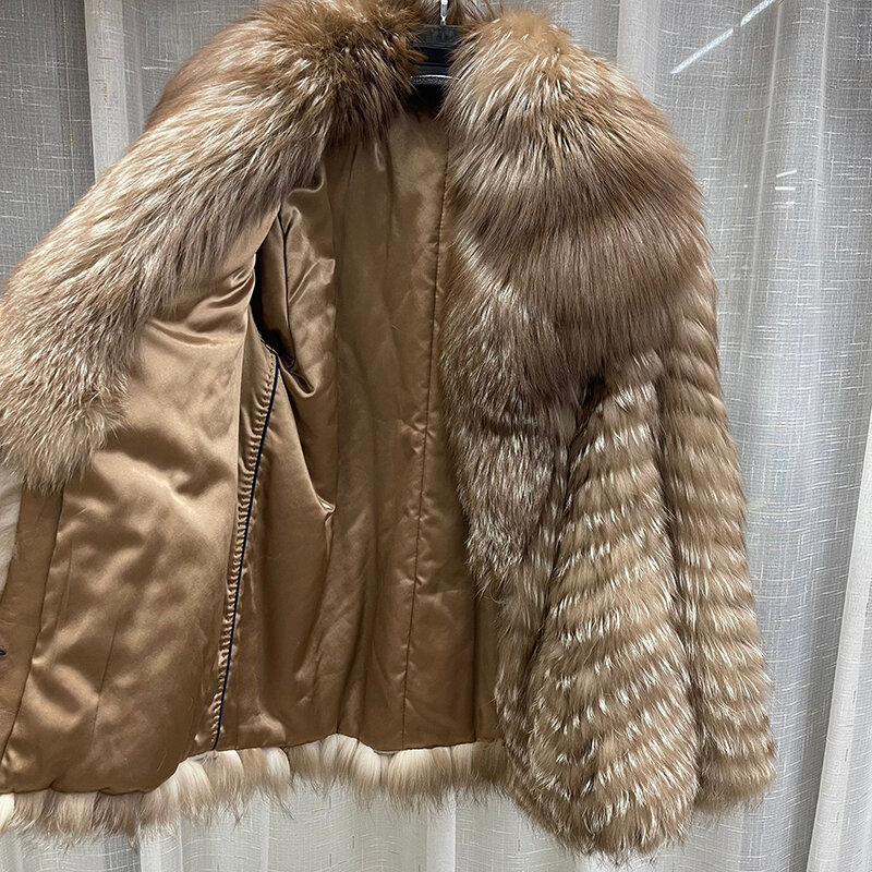 Manteau d'hiver chaud pour femme, veste en fourrure de renard 100% naturelle, vraie fourrure de torche, vêtements d'extérieur en fourrure pour femme, nouveau style, haute qualité, GT6255